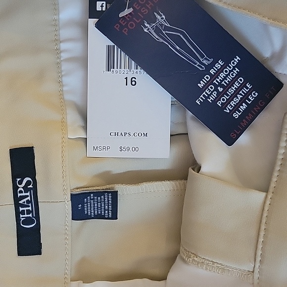 NWT tan Chaps Button And Zip Slacks Plus Size 16 - Picture 2 of 3